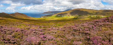 Panorama of Ashleam village in Granuaile Loop Walk Trail, Achill island, Mayo, Ireland