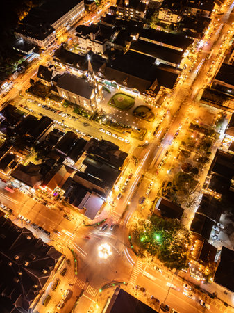 Night lights in Gramado city, Gramado, Rio Grande do Sul, Brazilの写真素材