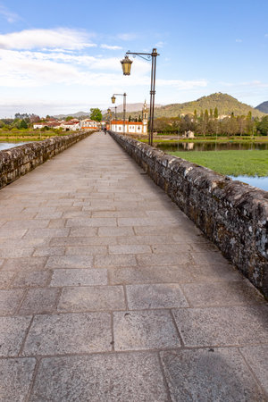 Medieval bridge and church, Ponte de Lima, Portugalの写真素材