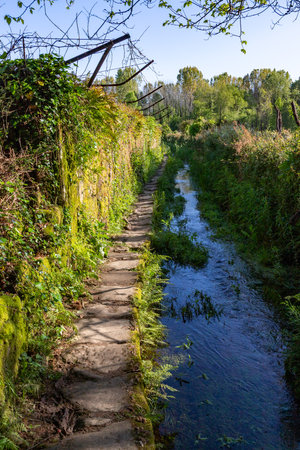 Trail around small water stream, Ponte de Lima, Viana do Castelo, Portugalの写真素材