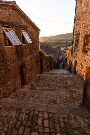 Medieval street and houses, Tui, Spainの写真素材