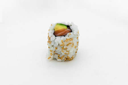 uramaki sushi on white backgroundの写真素材