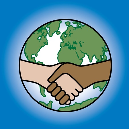 Conceptual illustration of a global handshake. のイラスト素材