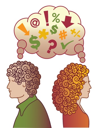 A couple upset and not speaking to one another, thinking bad thoughts.のイラスト素材