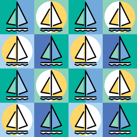Stylized sailboats in a  day-night checkered pattern repeats seamlessly のイラスト素材