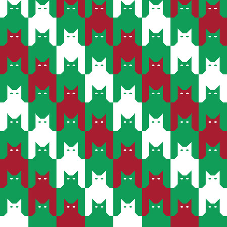 Christmas Cats Houndstooth Pattern with diagonal stripes, in red, green and white repeats seamlessly.のイラスト素材