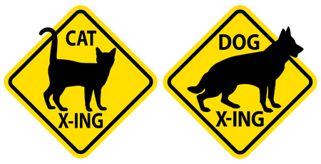 Caution crossing road signs of a cat and a dog.のイラスト素材