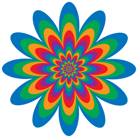 Op art floral optical illusion design in primary and secondary colors. Vector: Colors are grouped for easy editing.のイラスト素材