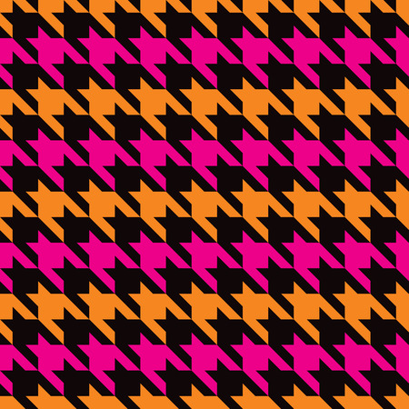 Classic houndstooth pattern with horizontal stripes of magenta, orange and black repeats seamlessly.のイラスト素材