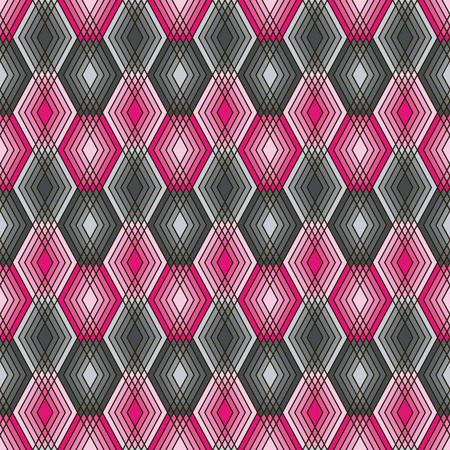 Seamless pattern of lined diamond shapes in black, pink and grey.のイラスト素材