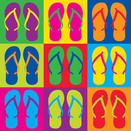 Colorful flip flops in a Pop Art-style checkerboard design.のイラスト素材
