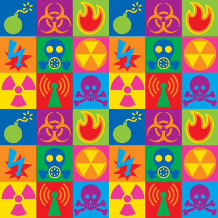 Colorful checkered pattern of hazard warning icons.のイラスト素材