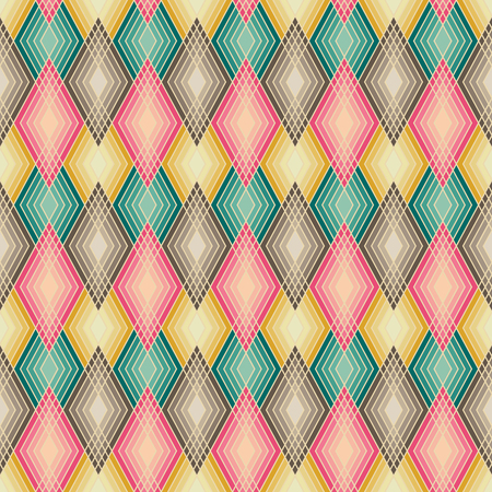 Seamless pattern of lined diamond shapes in muted colors.のイラスト素材
