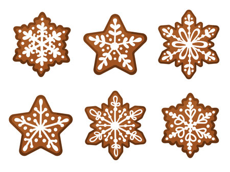 Gingerbread cookie on a white background. Vector cartoon biscuit. Flat design. Icons isolated.のイラスト素材