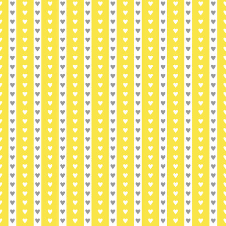 Seamless lovely pattern with small hearts in tranding color - illuminating yellow and ultimate gray. Vector abstract holiday striped background. Valentine Day concept.のイラスト素材
