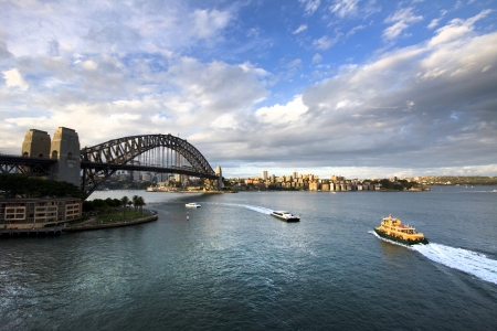 Ferry heading towards Sydney Harbour Bridge, New South Wales, Australia