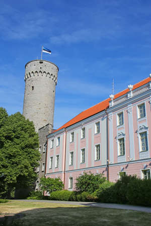 The Parliament of Estonia building on Toompea hill in the central part of the old town, Tallinn, the capital of Estonia. It is dated from the 9th century.のeditorial素材
