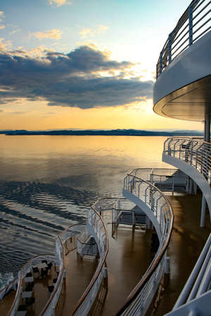Sunrise or Sunset from the aft deck of a cruise ship across the ocean, cruising the North or Baltic...
