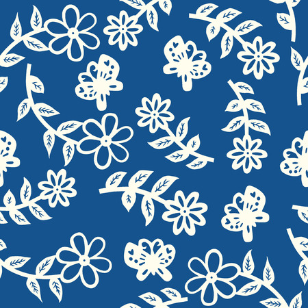 Seamless floral pattern. Dark blue background. Vector illustration.のイラスト素材