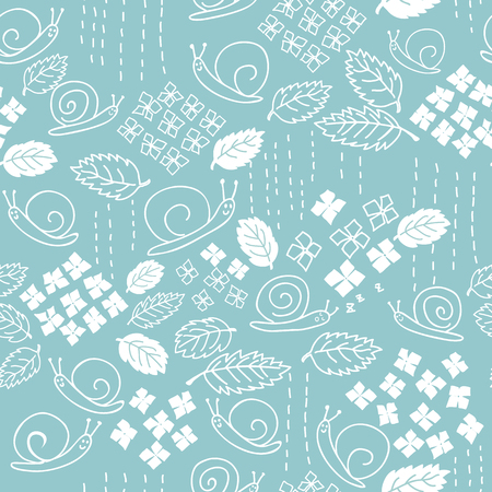 Seamless snail pattern. Light Blue background. Vector illustration.のイラスト素材