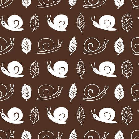 Seamless snail pattern. Brown background. Vector illustration.のイラスト素材
