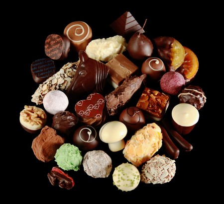 An assortment of chocolate pralinés.の写真素材