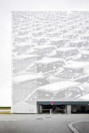 Modern parking building with metal perforated facadeのeditorial素材