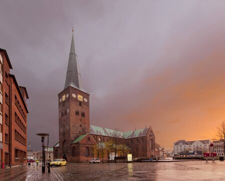 Aarhus Cathedral - Cathedral of Ãrhus at dawnのeditorial素材