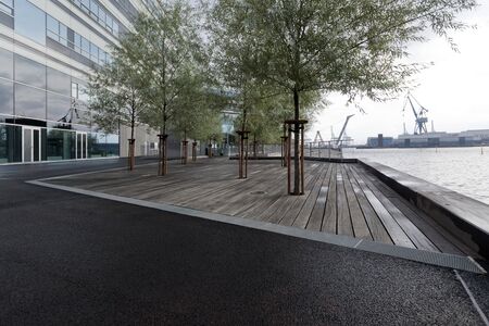 Denmark, Aarhus - October 18, 2014: Decoration and greening of the square in front of the building on the seashoreのeditorial素材