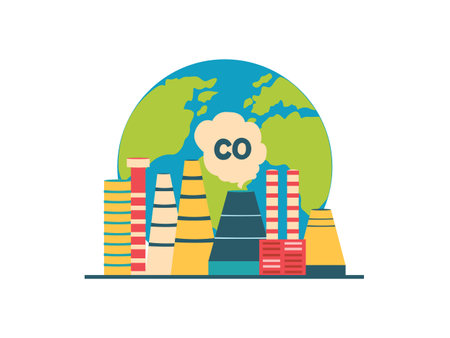 Global warming concept with factory design, Pollution environment dirty danger industry plant chemical and toxic theme Vector illustrationのイラスト素材