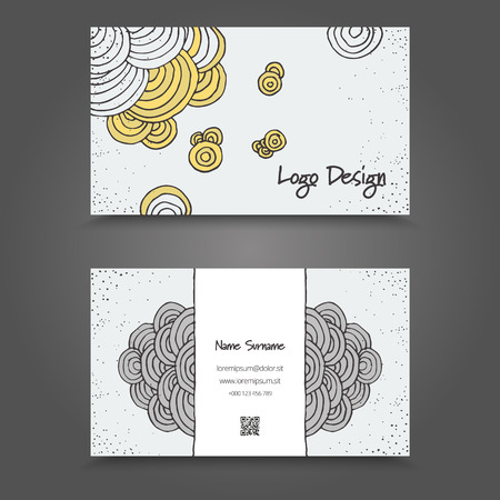 Visit Card with hand drawn abstract elements. Hand Drawn Business Card Design.のイラスト素材