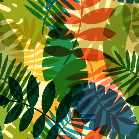 seamless tropical vector pattern with tropical plants and palm leavesのイラスト素材