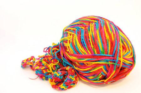 multi colored yarn isolated on a white backgroundの写真素材