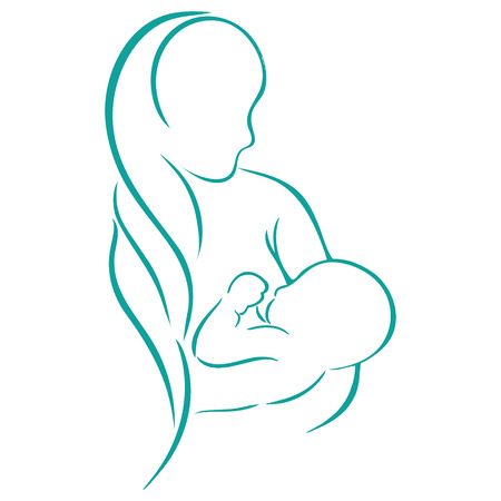 breastfeeding logo, woman with baby, female health, vector illustrationのイラスト素材