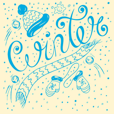 lettering with the inscription winter, written by hand in the style of sketchingのイラスト素材