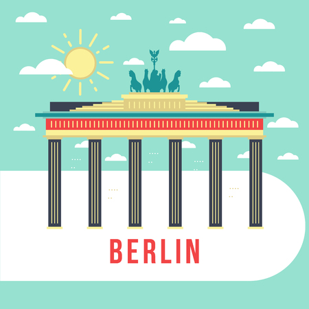 Flat vector retro illustration Brandenburg Gate, Berlin, Germany.  Welcome to Berlin.のイラスト素材