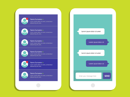 Concept mobile chat messages, web interface, application. Speech bubbles. Sms messages. Flat simple modern design, layoutのイラスト素材