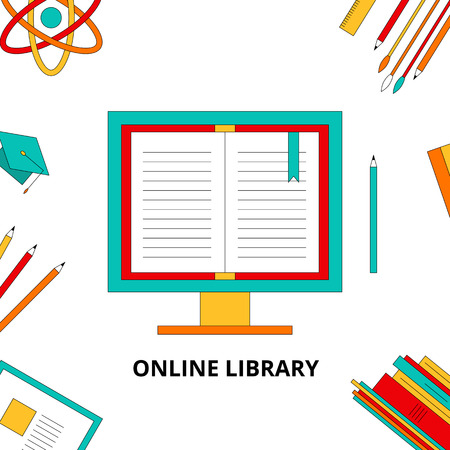 Stock Illustration Flat lay online training, webinars, job, training, work from homeのイラスト素材