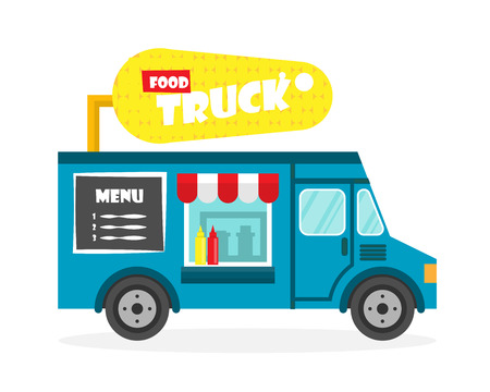 Street food truck illustration. Corn van delivery. Flat iconのイラスト素材