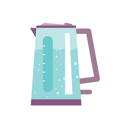 Boiling water in Electric kettle illustration. Hot teapot with air bubbles flat icon. Isolated kettle on white background.のイラスト素材