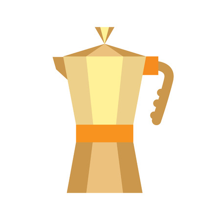 Gold Coffee Maker Isolated On White background. European flat coffee pot icon. Shiny traditional vintage metal objectのイラスト素材