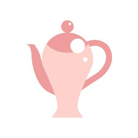 Porcelain coffee pot vector illustration. European, English traditional pink ceramic tea pot. Vintage circle isolated kettle on white backgroundのイラスト素材