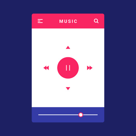 UI, UX and GUI template layout for Mobile Apps. Music screen. Pink and blue color ux app. User interface. Audio controls. Volume controls for mobile app. Music barのイラスト素材