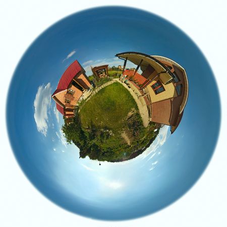 Planet with  house and gardenの写真素材