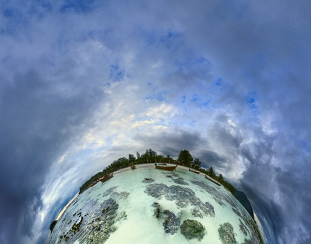 Panoramic image of the Ko Lipe island in Thailand looks like planet の写真素材