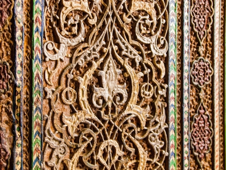 Wood carved ornament in a  ancient building in Uzbekistanの写真素材
