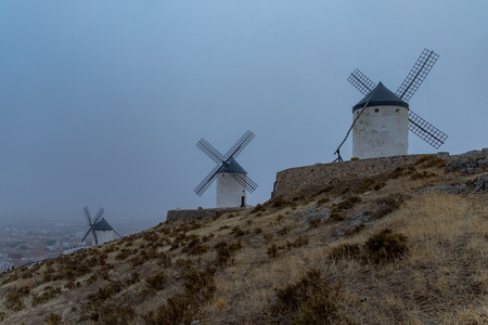 Landscape with windmills at the top of the hill in Spainの写真素材