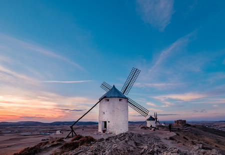 Landscape with windmills at the top of the hill in Spainの写真素材