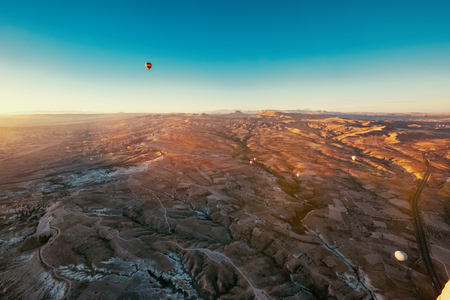 Morning flight above Goreme Valley in Cappadocia.の写真素材