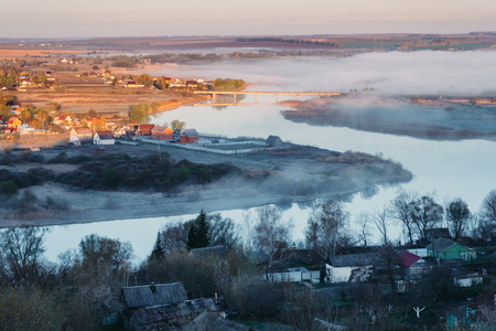 Russian spring landscape at the early morning.の写真素材